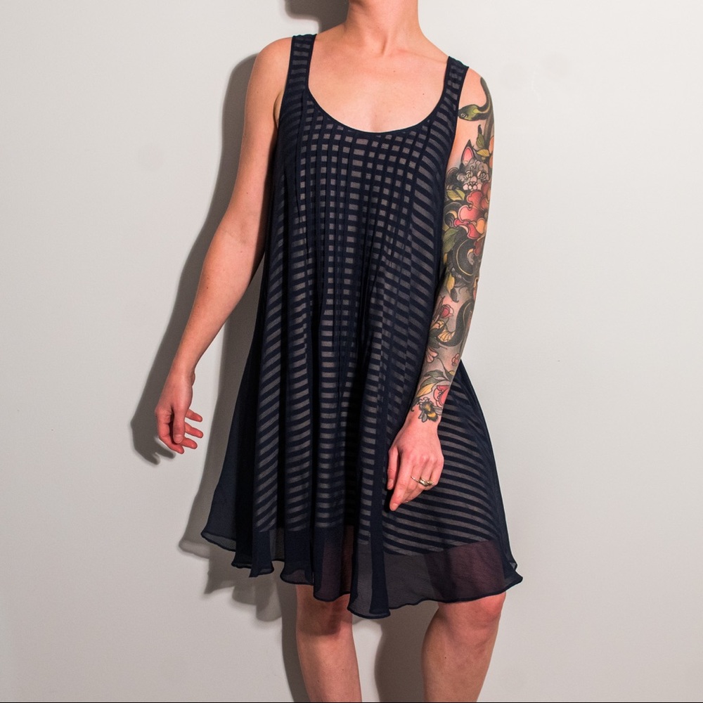 Navy Blue Chevron Stripes Trapeze Dress